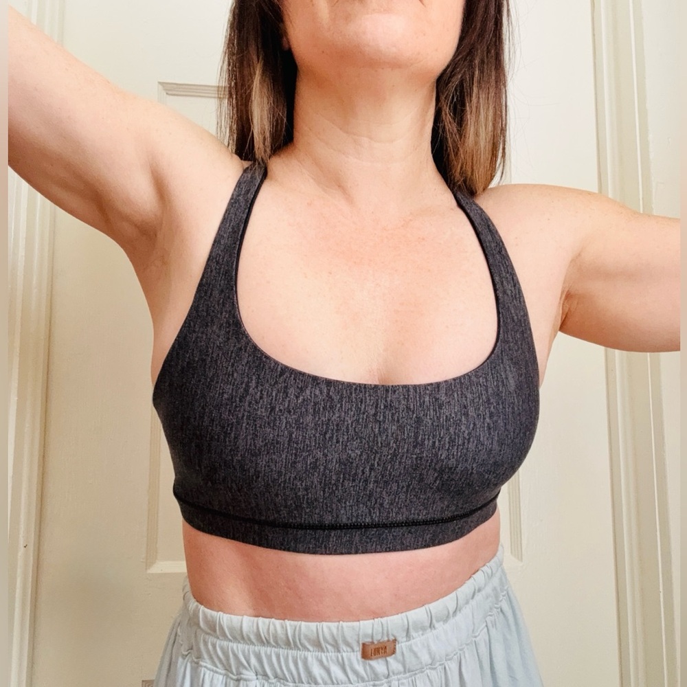 Electric & Rose soft gray black space dyed sports bra